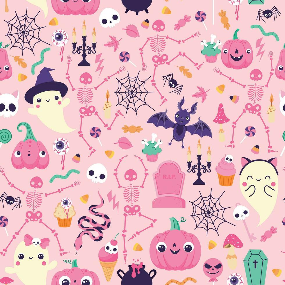 Pattern with elements for Halloween on a pink background vector