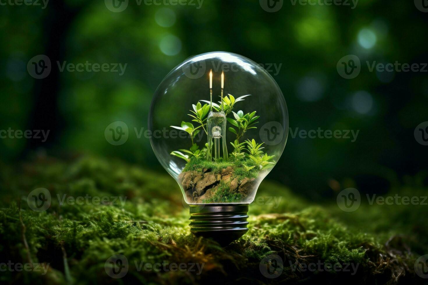 Efficient Eco green bulb. Generate Ai photo