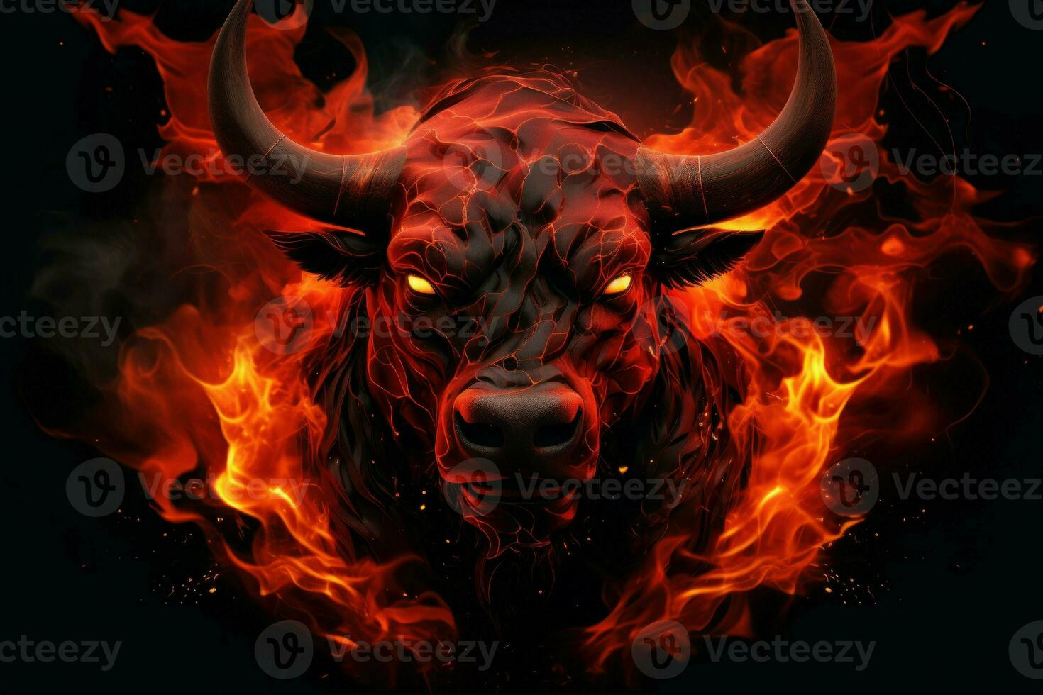 Bull red flames. Generate Ai photo