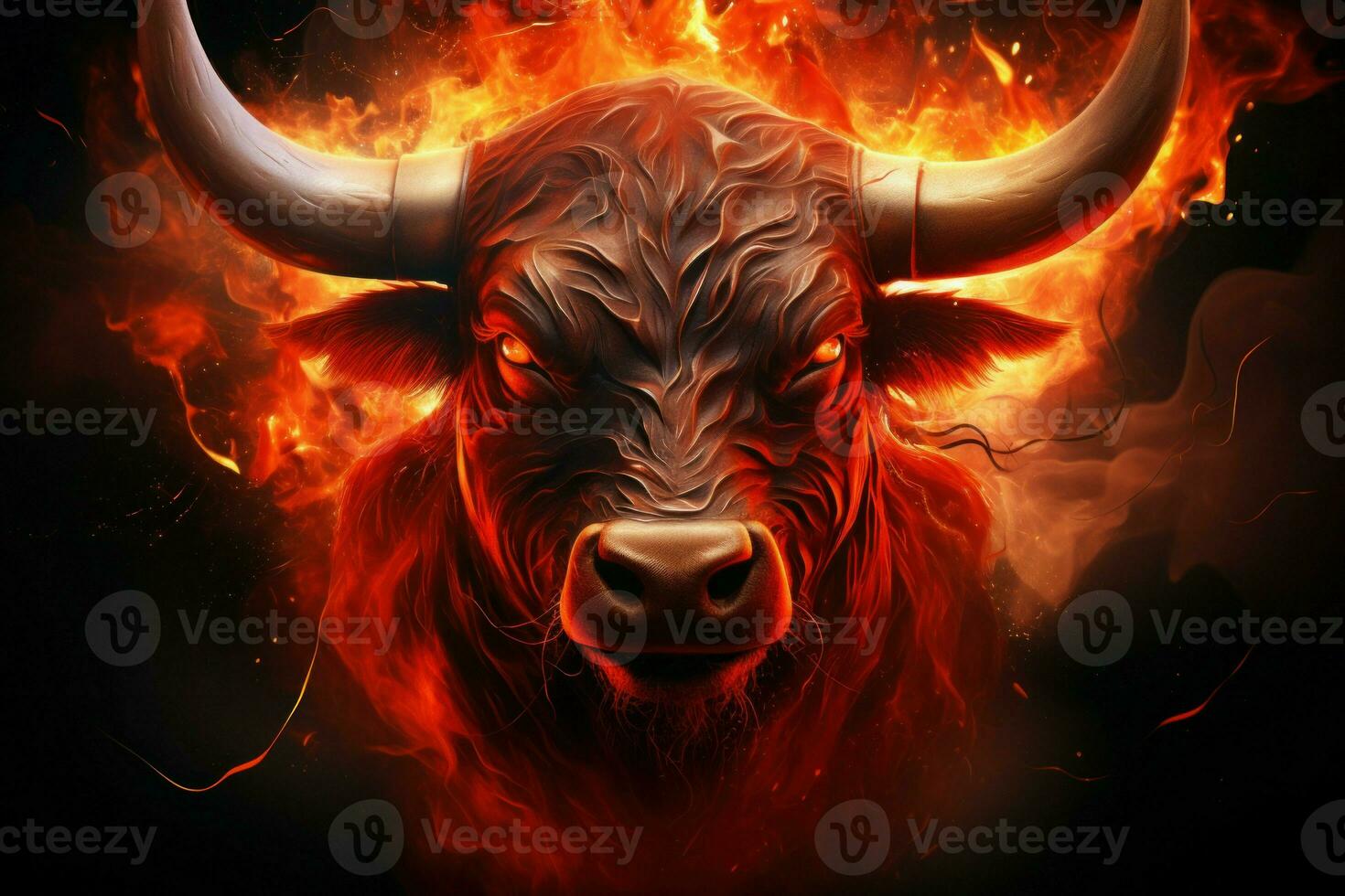 Searing Bull red flames. Generate Ai photo