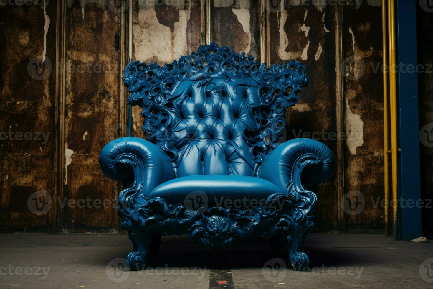 Plush Blue armchair. Generate Ai photo