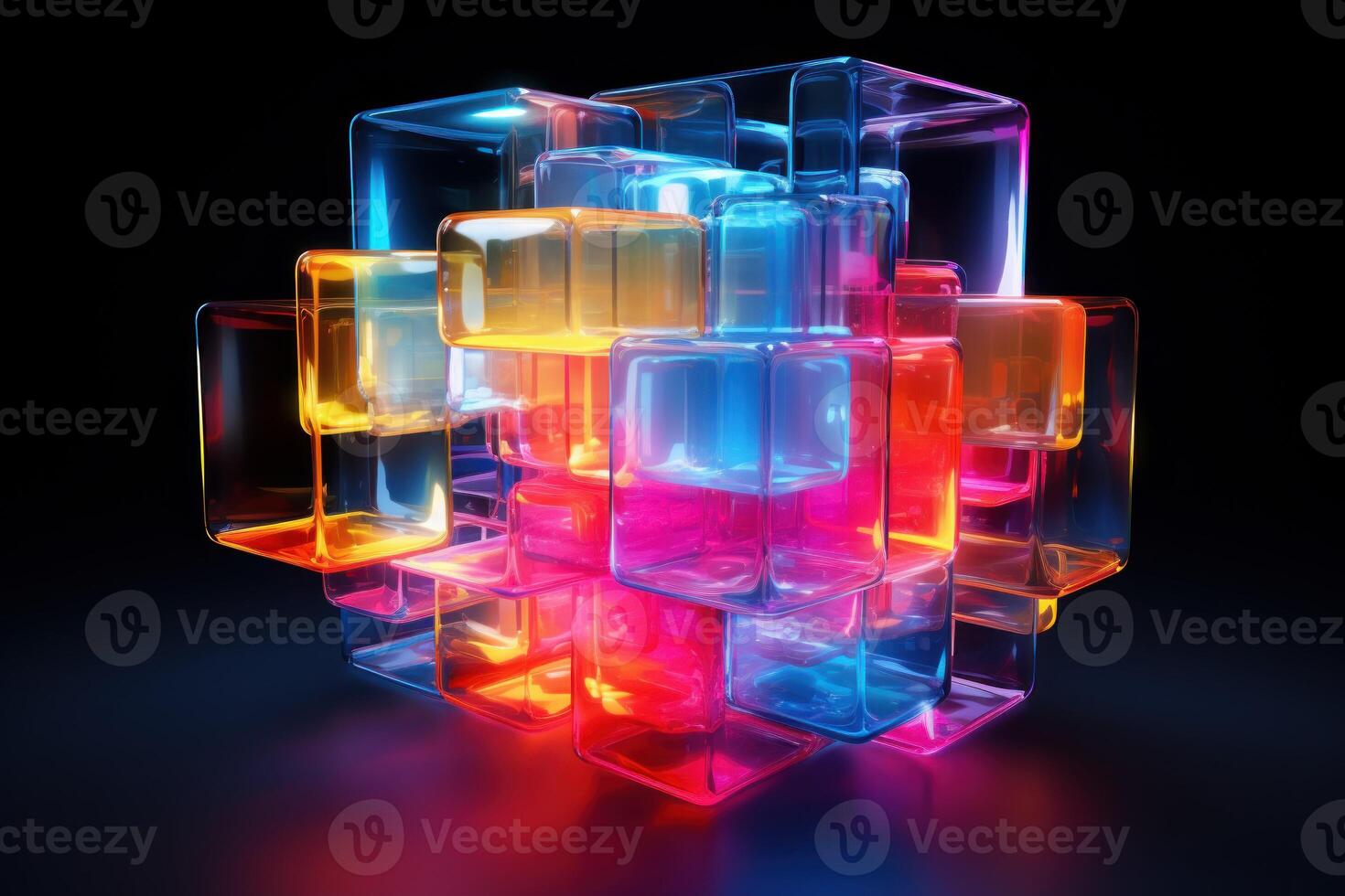 Vibrant abstract neon cube. Generate Ai photo