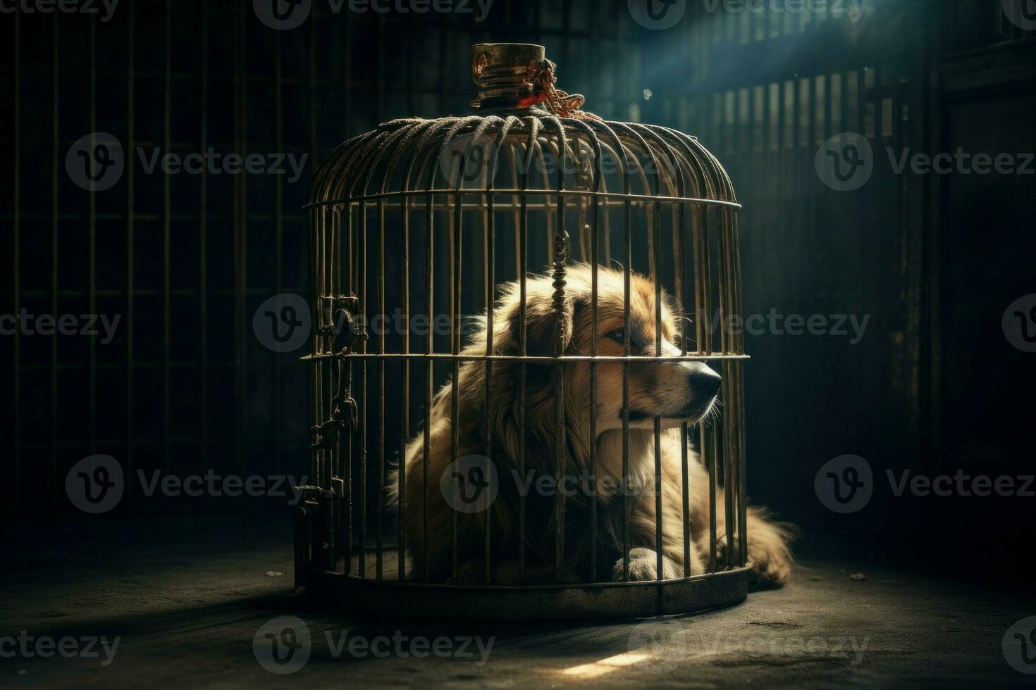 Trapped Caged sad dog. Generate Ai photo