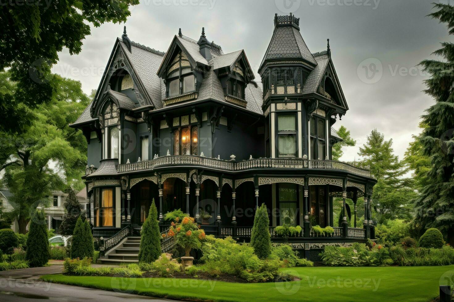 Beautiful victorian cute mansion. Generate Ai photo