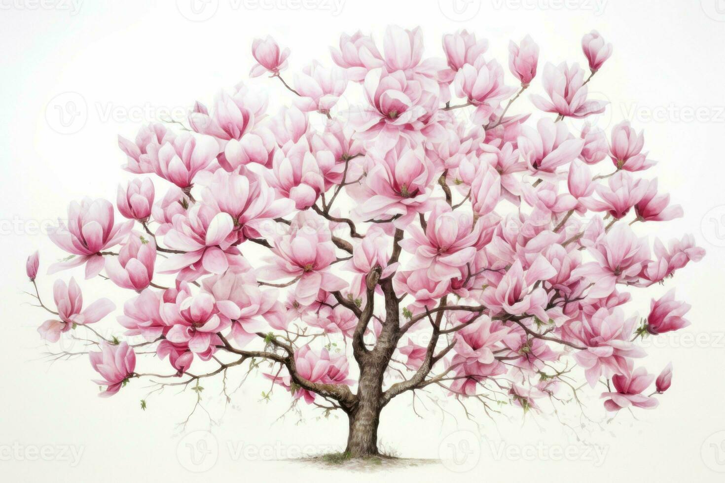 Fragrant Bloomy magnolia tree. Generate Ai photo