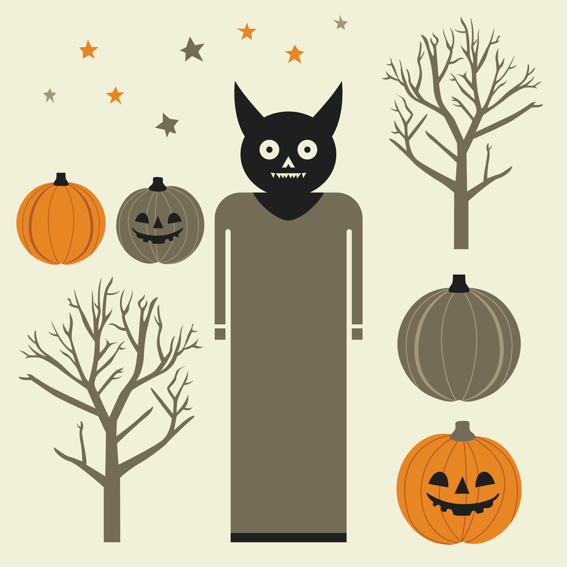 Unleash your Halloween creativity with vector set pumpkins, trees, and 