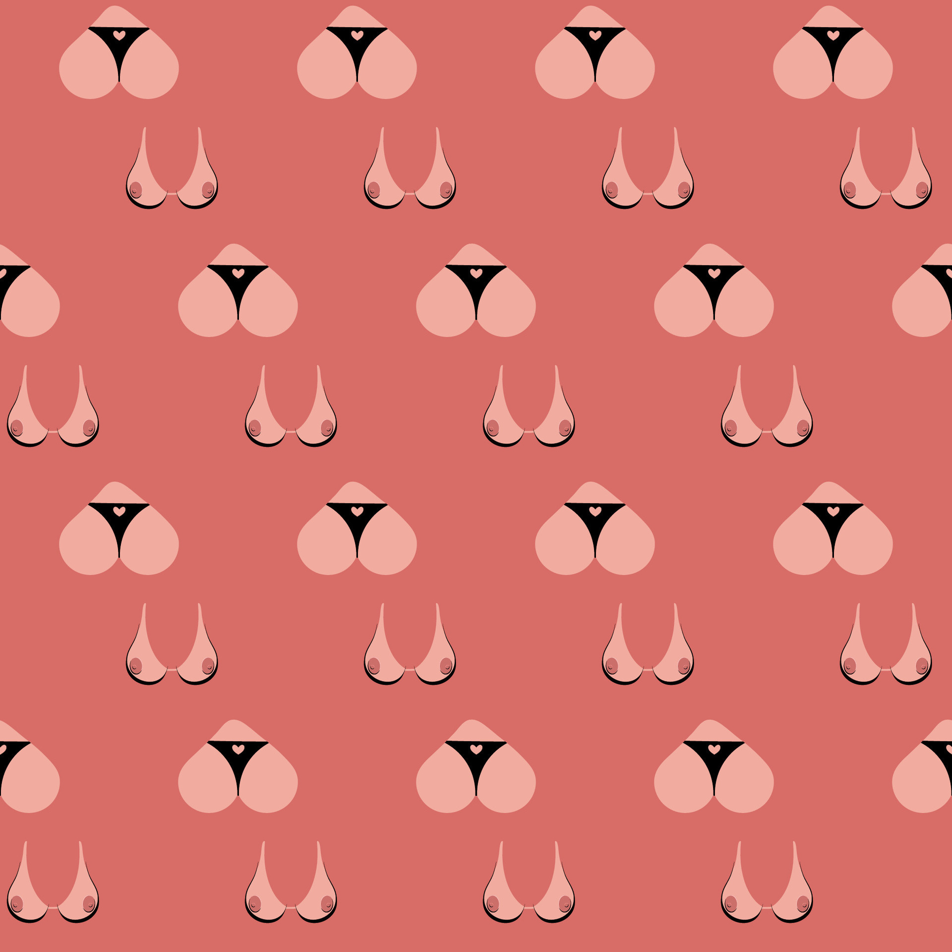 Bikini Mix Sexy Boobs and Bums Seamless Pattern Design Wall