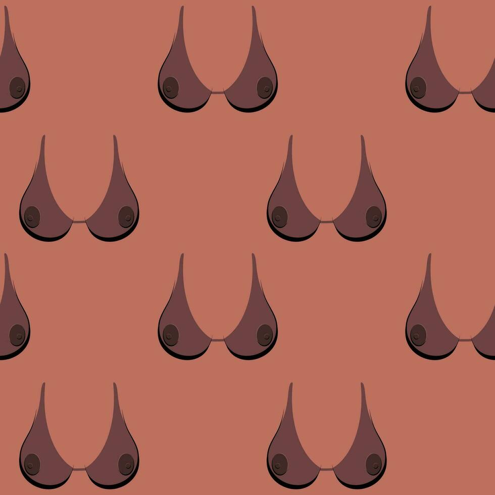 Seamless pattern of female beautiful boobs black skin colour, tan colour, female body, vector