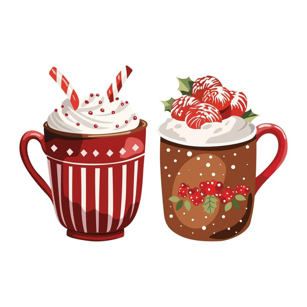 Sip in style this Christmas with festive hot drink cup duo. Perfect for spreading warmth and holiday cheer. vector