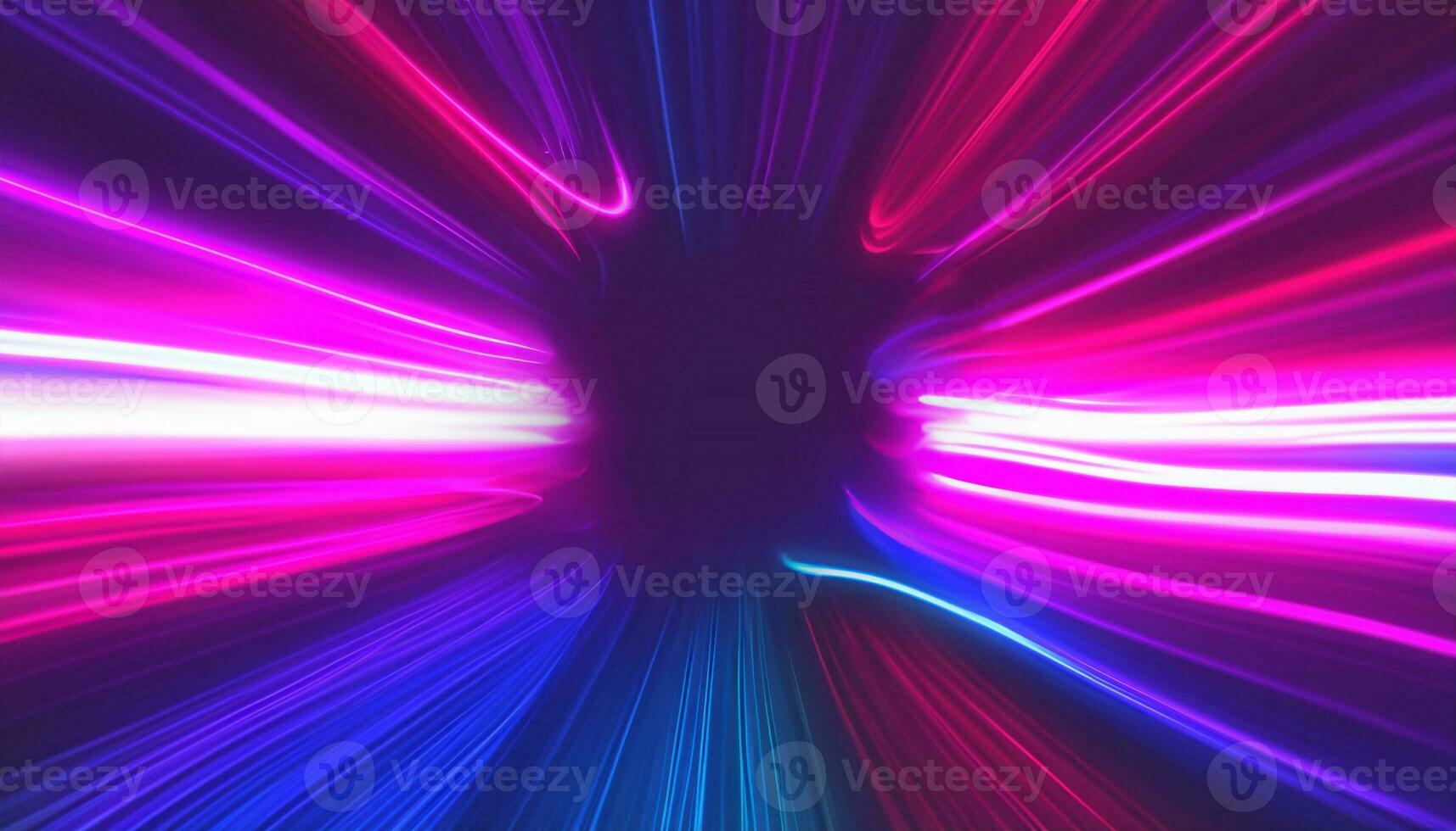Abstract futuristic background with pink blue neon lines glowing in ultraviolet light, and bokeh lights. AI Generated photo