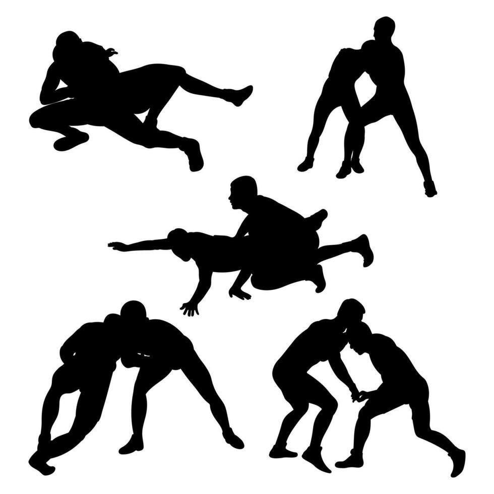 Set of silhouettes people fighting, MMA fighters. Greco Roman wrestling, fight, combating, struggle, grappling, duel, mixed martial art, sportsmanship vector