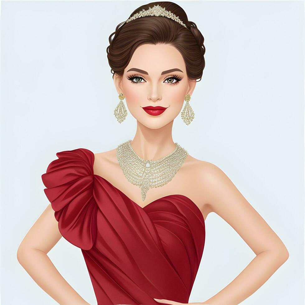 Illustrate a vector portrait of a woman ready for a glamorous photo
