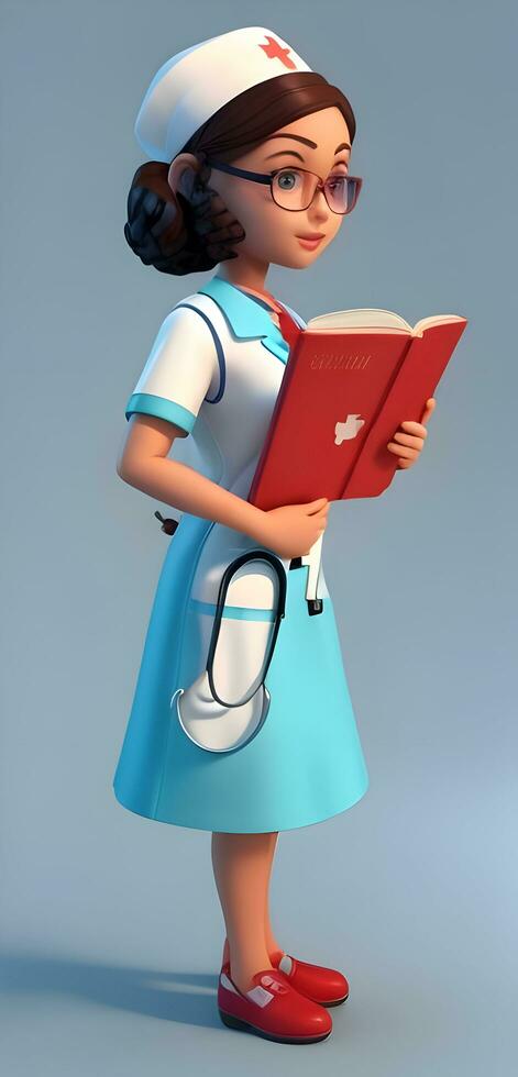 3D cartoon nurse character exuding warmth and compassion photo