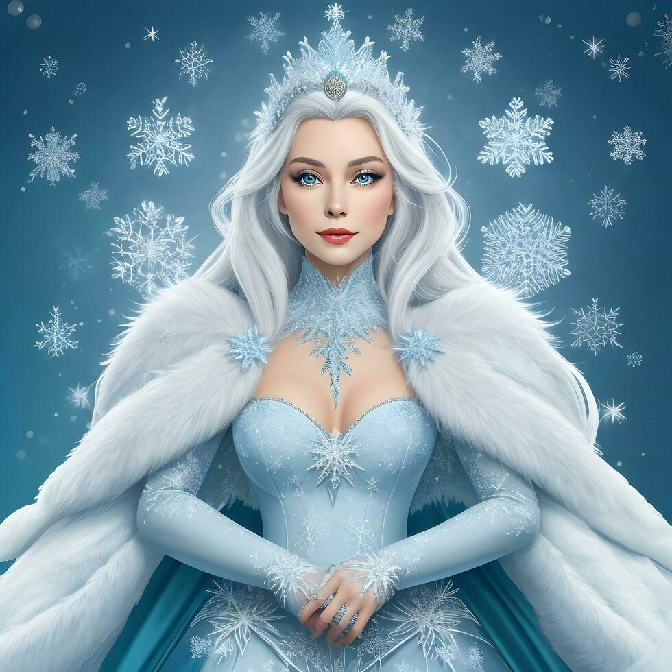 vector illustration of a stunning woman dressed as a snow queen photo