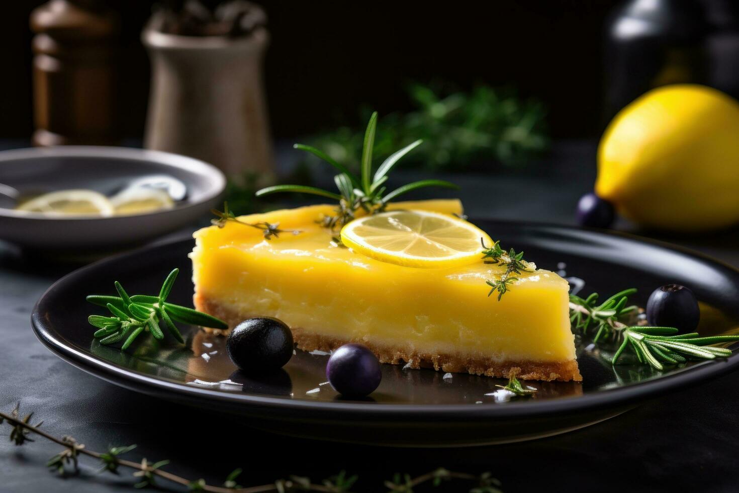 A plate with a lemon tart photo