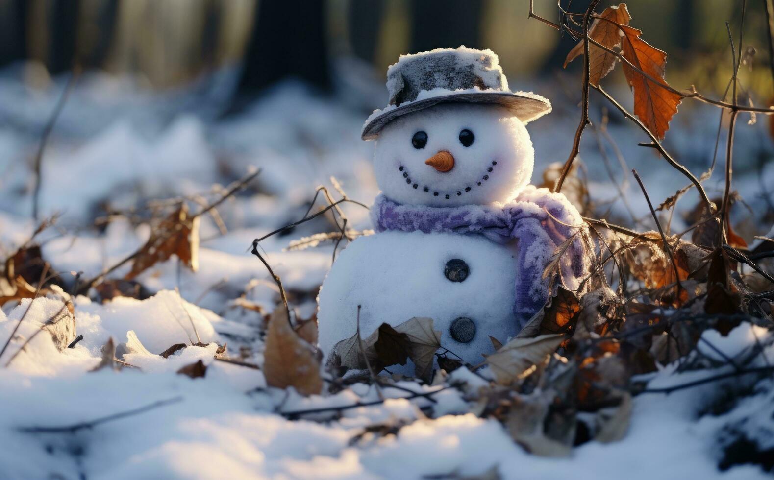 A snowman in winter background photo