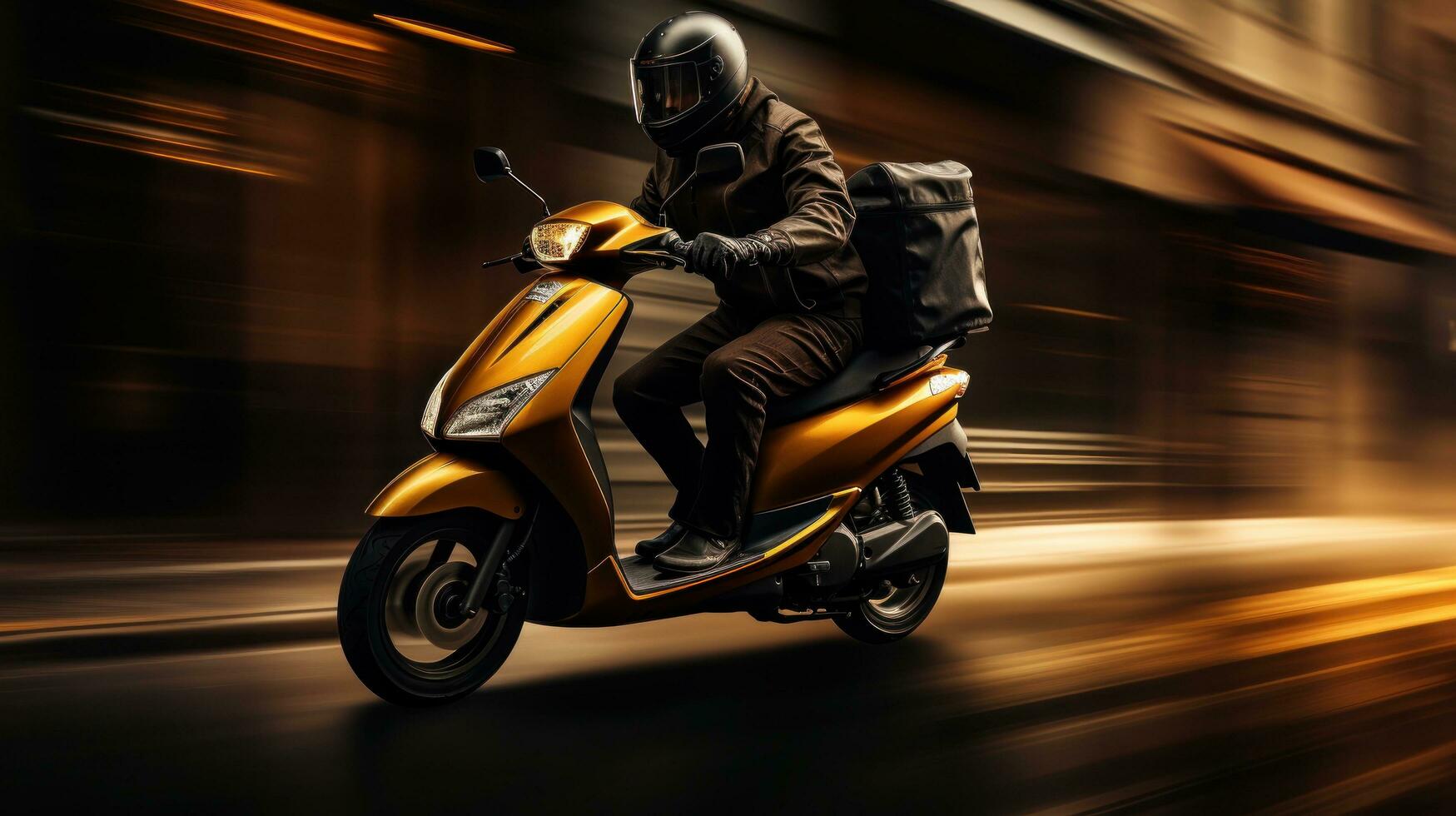 A man riding down the street on a vespa photo