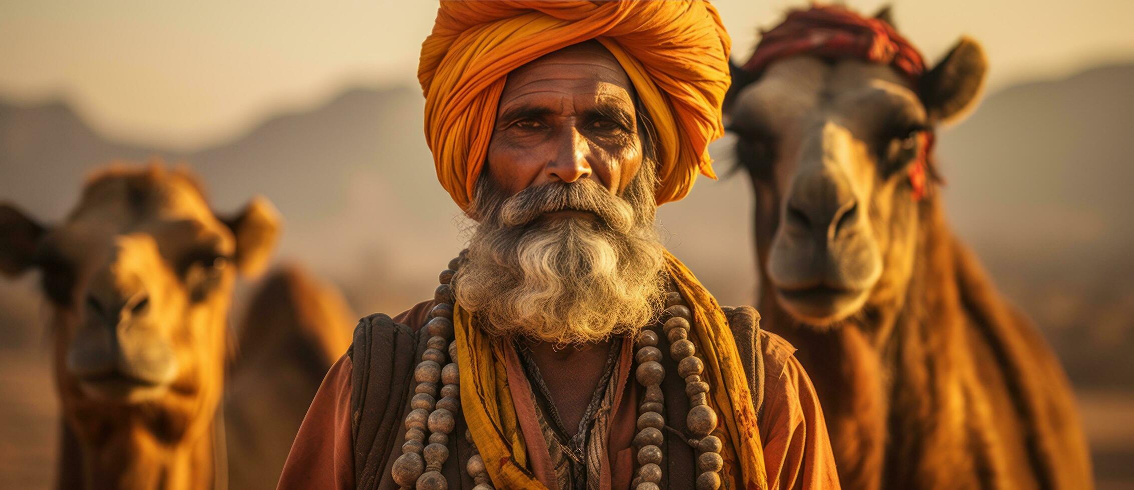 Indian men on camels in deserts of india photo