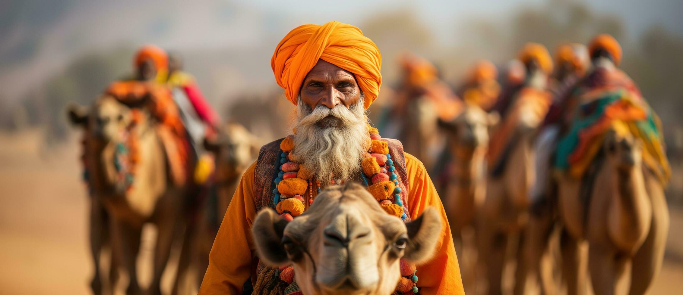 Indian men on camels in deserts of india photo