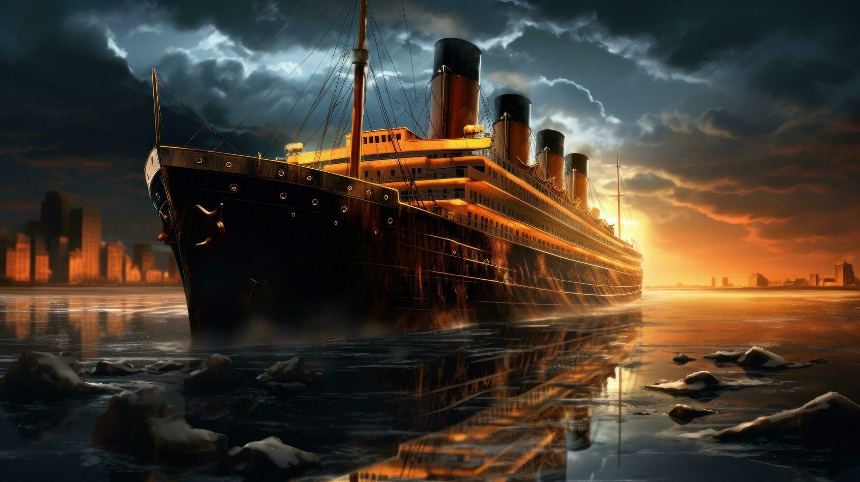A ship in rough waters in an ominous sky photo