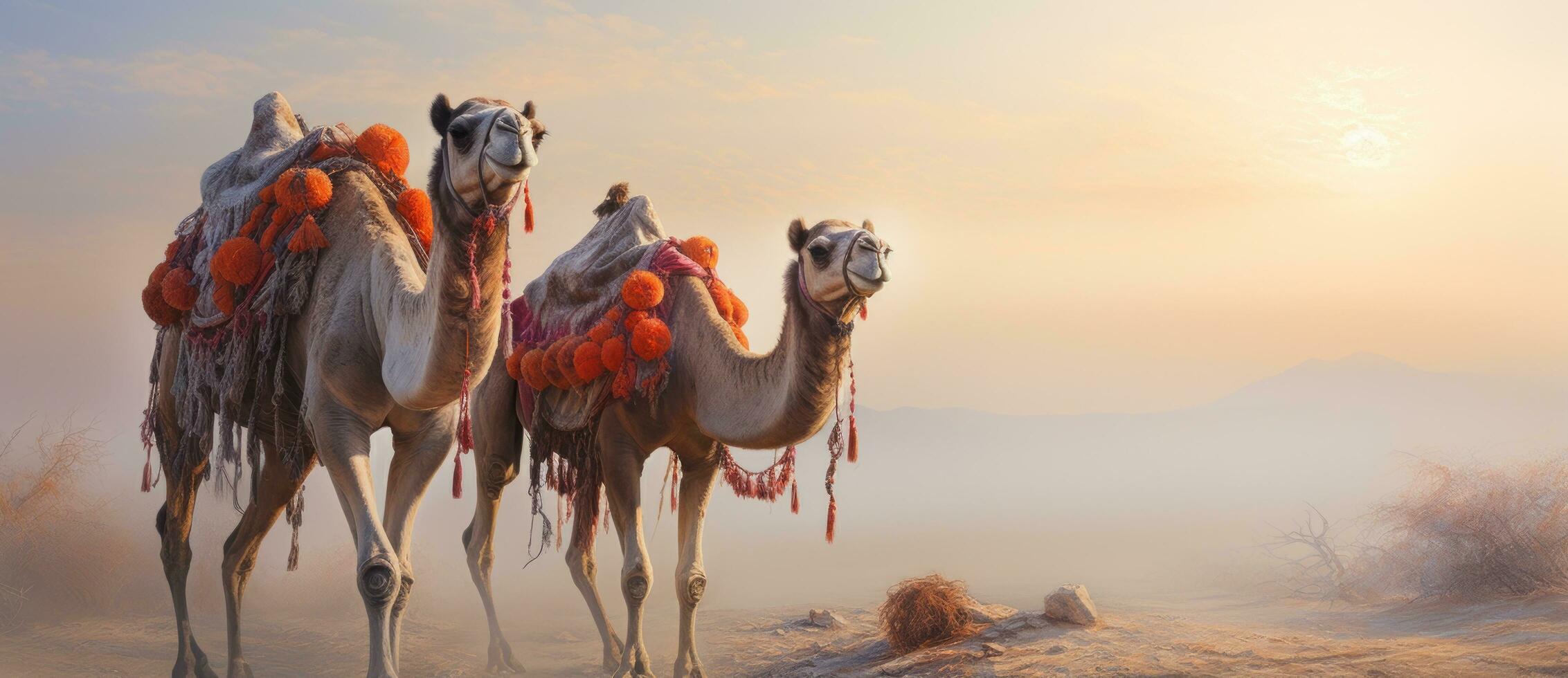 Indian men on camels in deserts of india photo