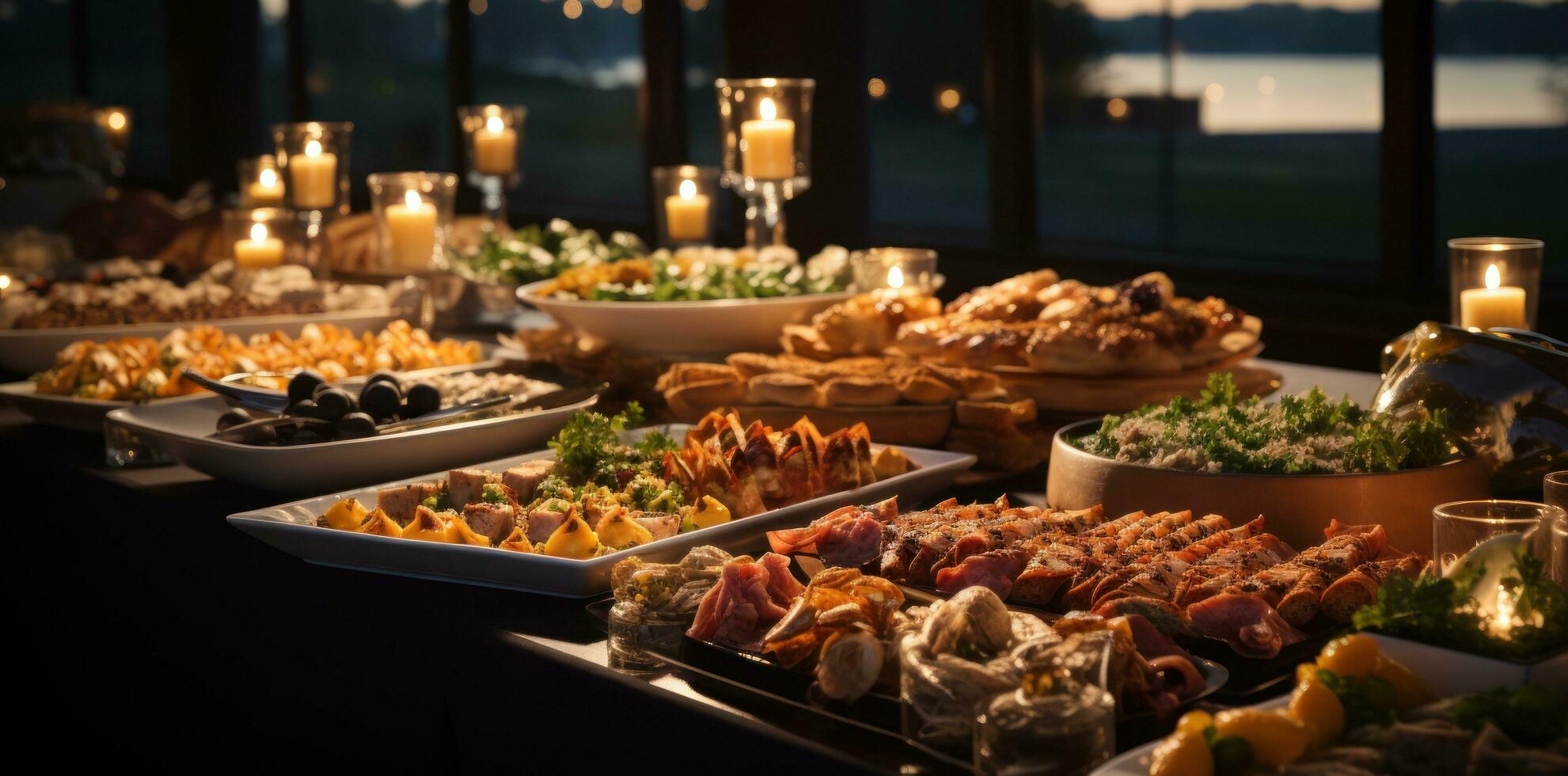 Various dishes are served on the buffet line photo