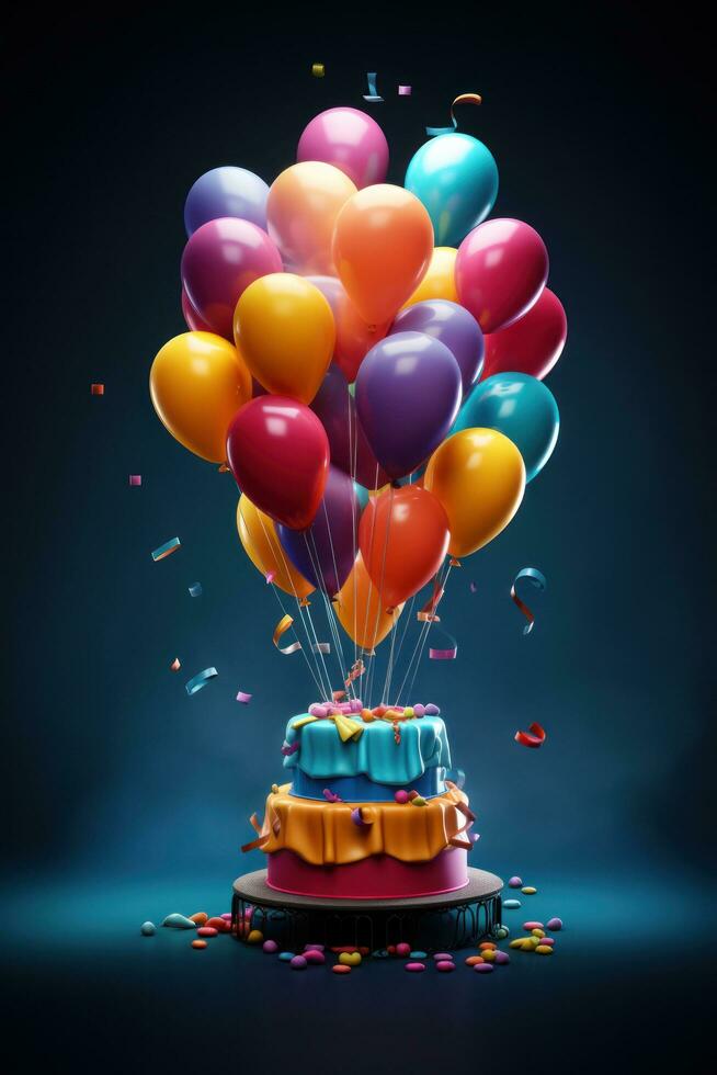 Birthday cake with balloons photo