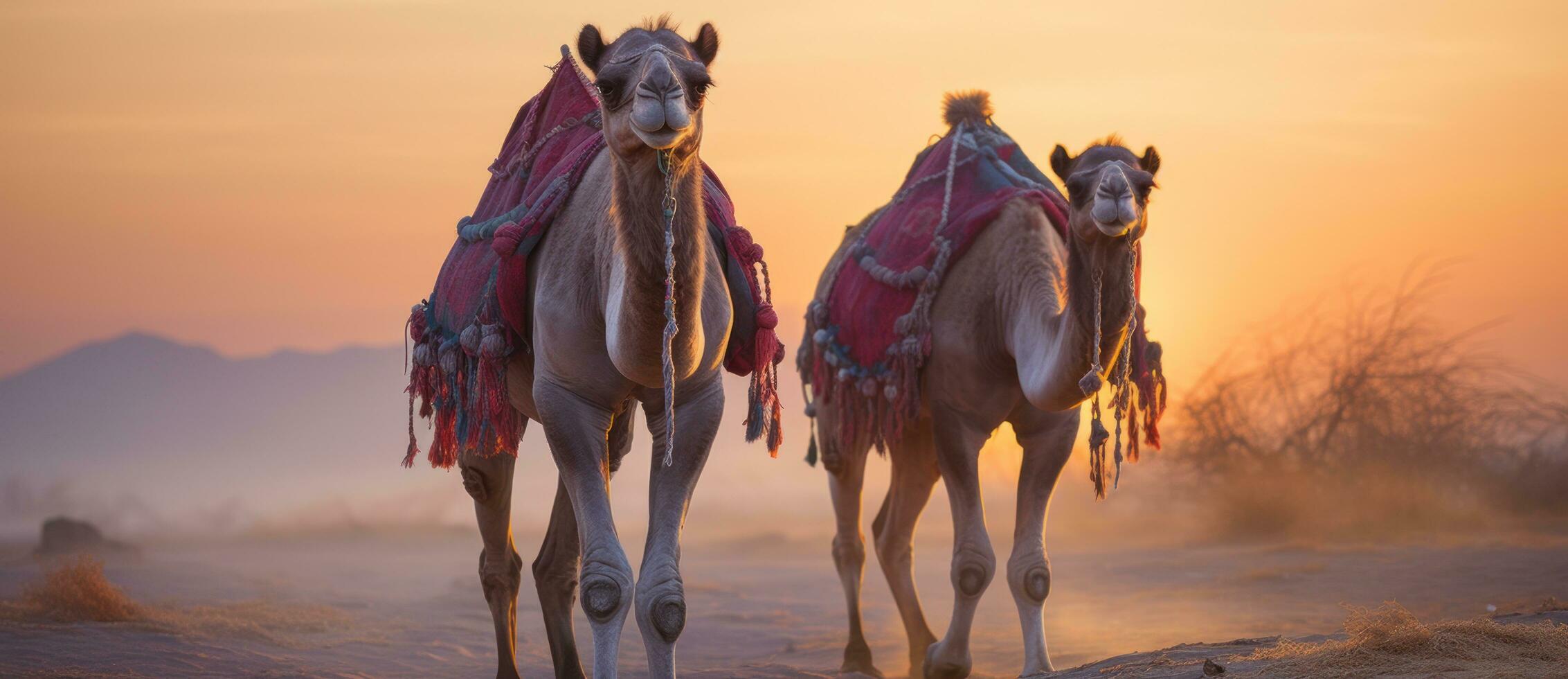 Indian men on camels in deserts of india photo