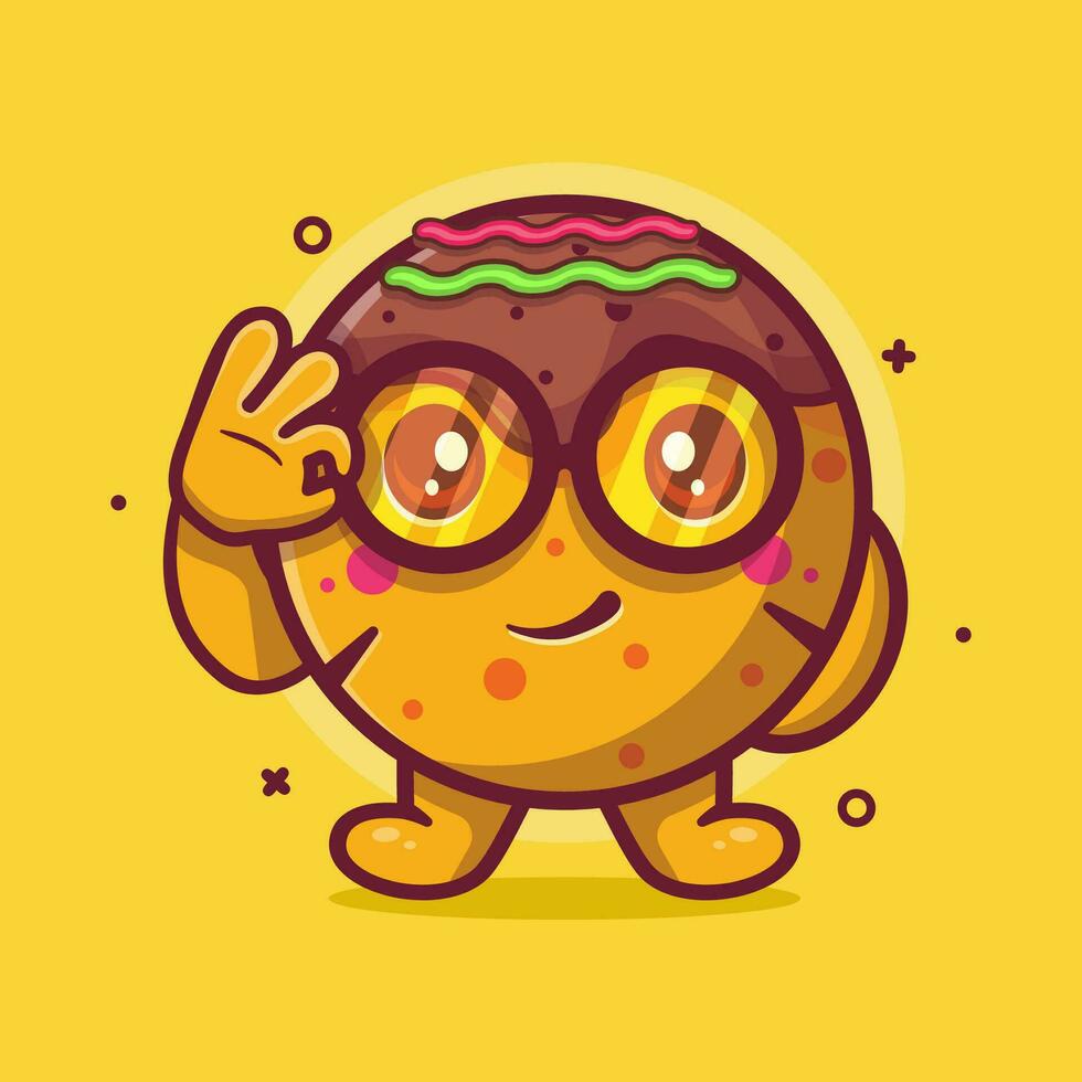 linda takoyaki comida personaje mascota con Okay firmar mano gesto aislado dibujos animados en plano estilo diseño vector