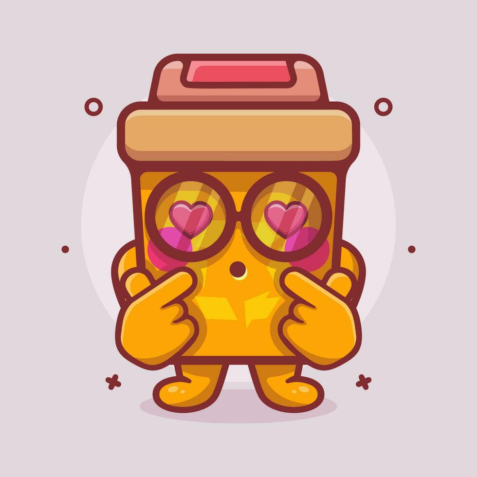 kawaii reciclar compartimiento personaje mascota con amor firmar mano gesto aislado dibujos animados en plano estilo diseño vector