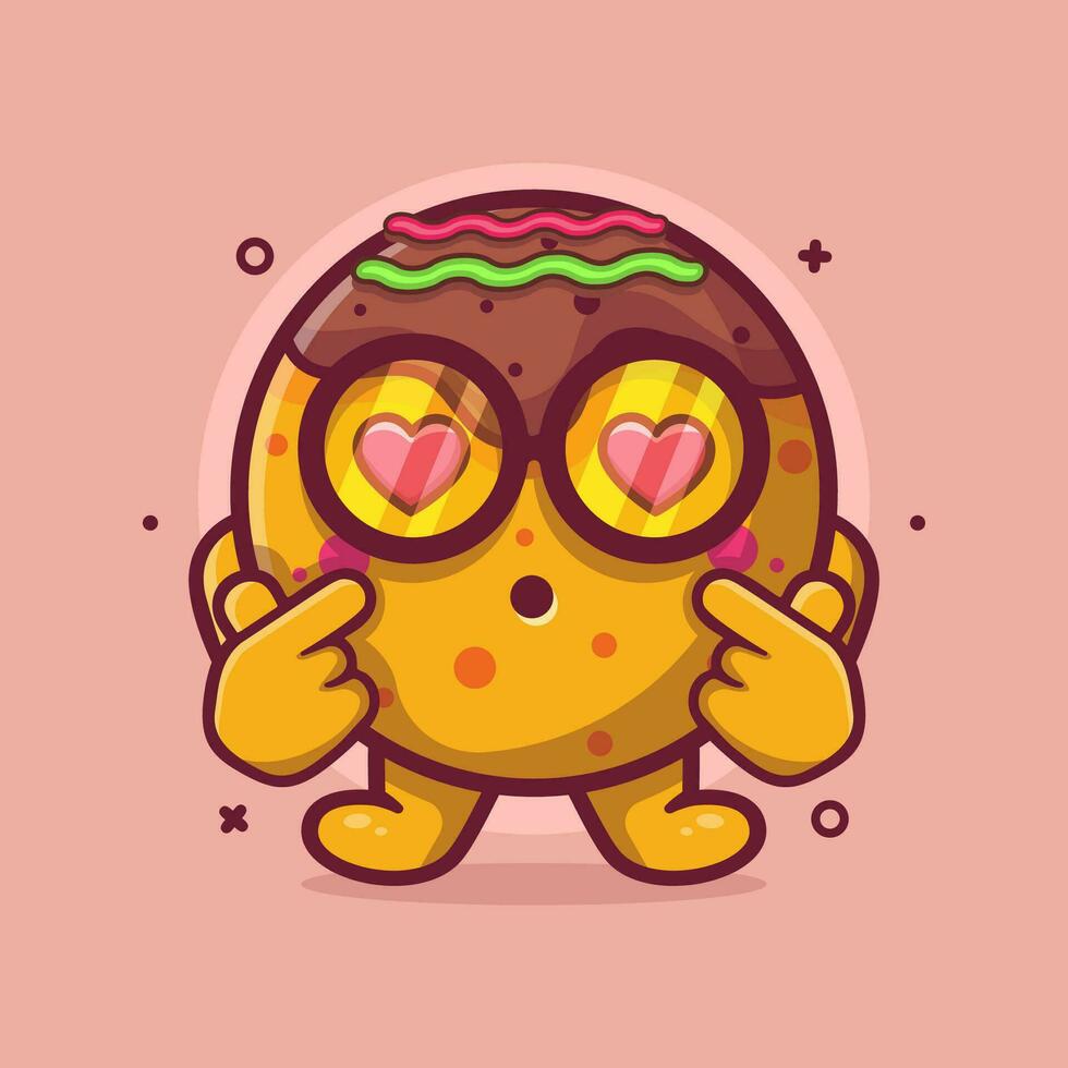 kawaii takoyaki comida personaje mascota con amor firmar mano gesto aislado dibujos animados en plano estilo diseño vector