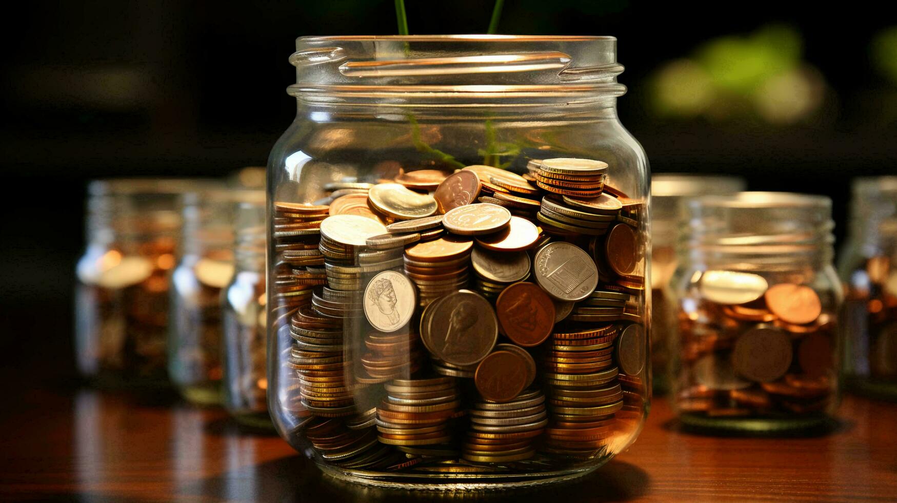 Glass jar with coins. Concept of finance economy investment and accumulation of money photo
