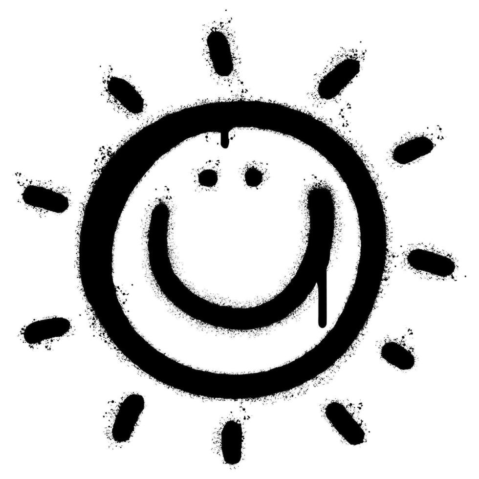 Spray Painted Graffiti Sunshine icon Sprayed isolated with a white background. graffiti sun summer weather symbol with over spray in black over white. vector