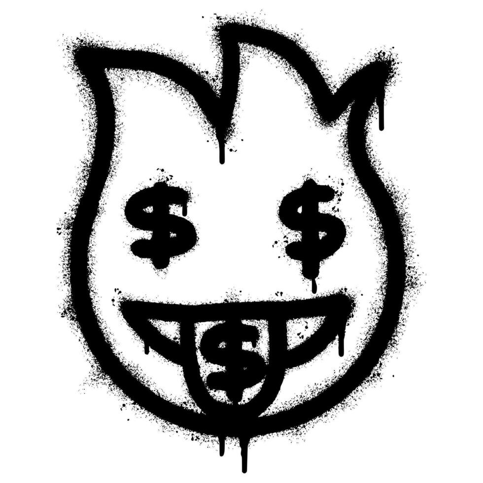 pintada emoticon dinero boca aislado con un blanco antecedentes. pintada fuego emoji con terminado rociar en negro terminado blanco. vector ilustración.