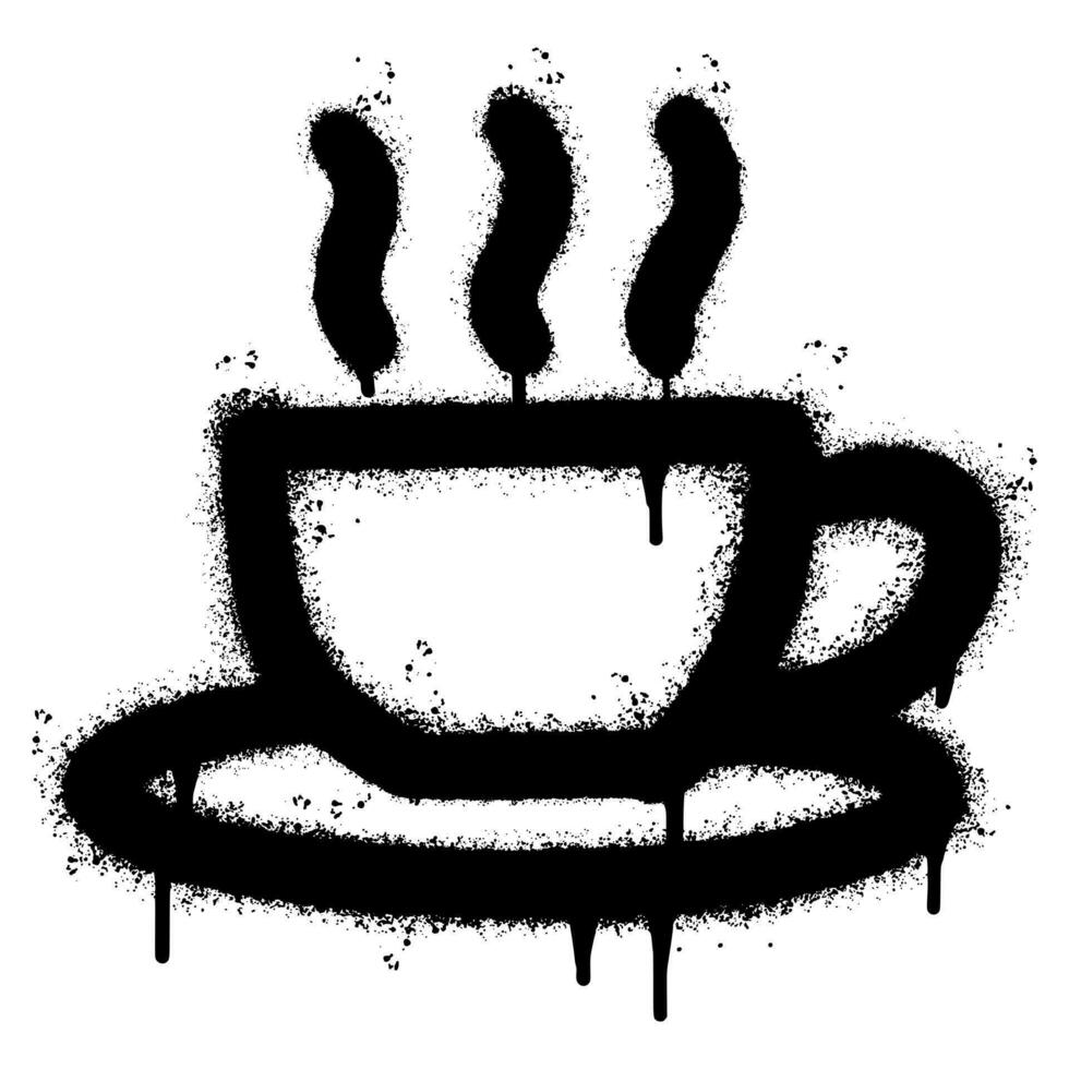 rociar pintado pintada café taza icono palabra rociado aislado con un blanco antecedentes. pintada café icono con terminado rociar en negro terminado blanco. vector