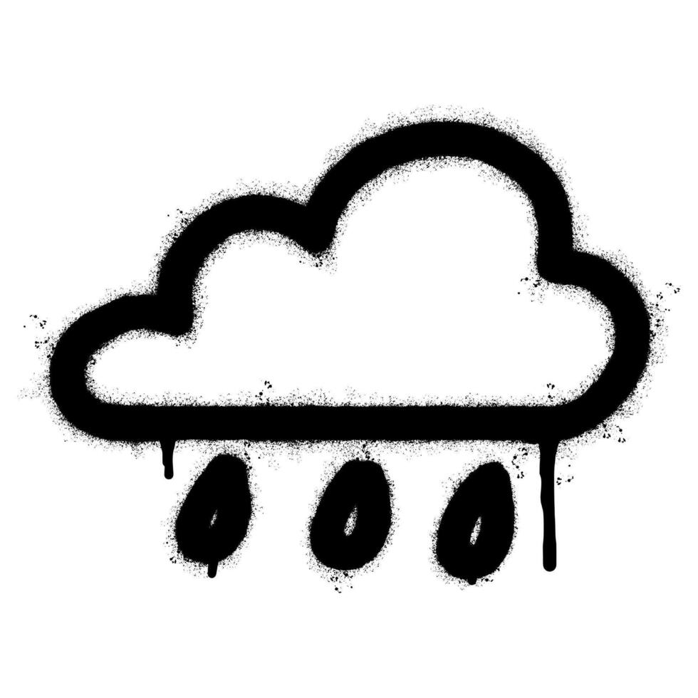 Spray Painted Graffiti Cloud and rain icon Sprayed isolated with a white background. graffiti Cloud and rain with over spray in black over white. vector