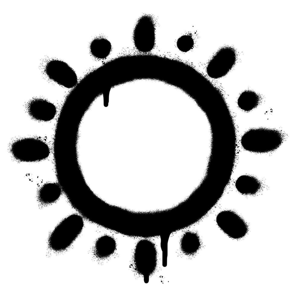 Spray Painted Graffiti Sunshine icon Sprayed isolated with a white background. graffiti sun summer weather symbol with over spray in black over white. vector