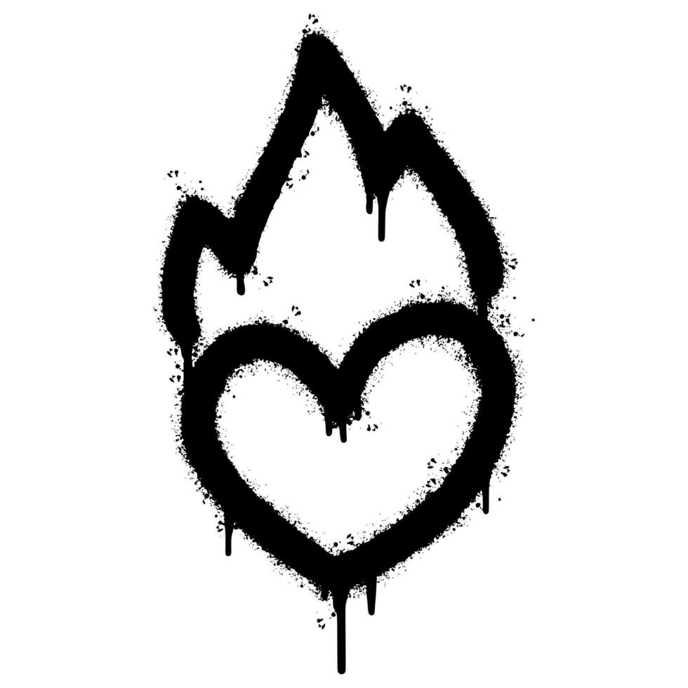 Spray Painted Graffiti Heart flame icon Sprayed isolated with a white background. graffiti Love fire symbol with over spray in black over white. vector