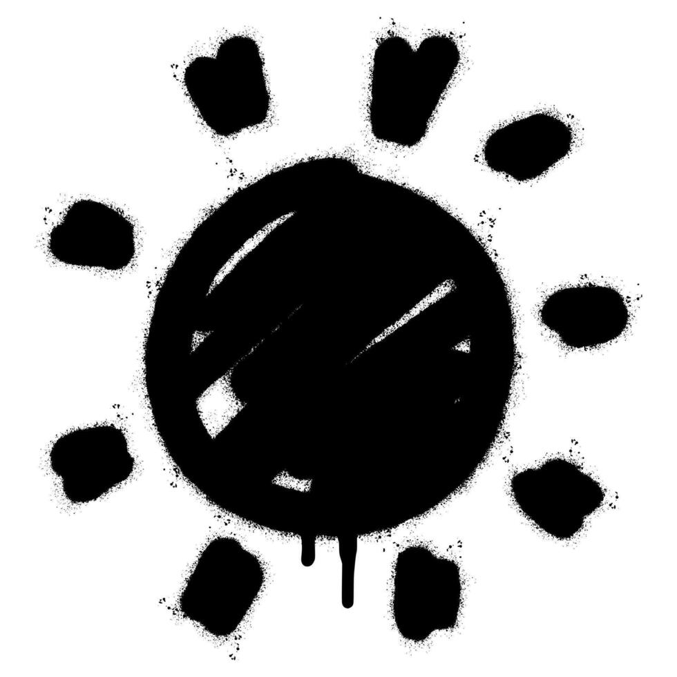 Spray Painted Graffiti Sunshine icon Sprayed isolated with a white background. graffiti sun summer weather symbol with over spray in black over white. vector