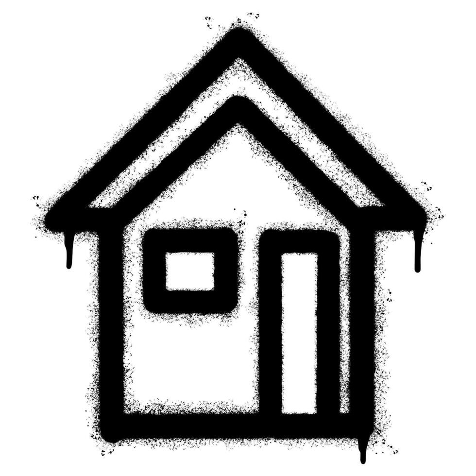 rociar pintado pintada hogar icono rociado aislado con un blanco antecedentes. pintada hogar icono con terminado rociar en negro terminado blanco. vector