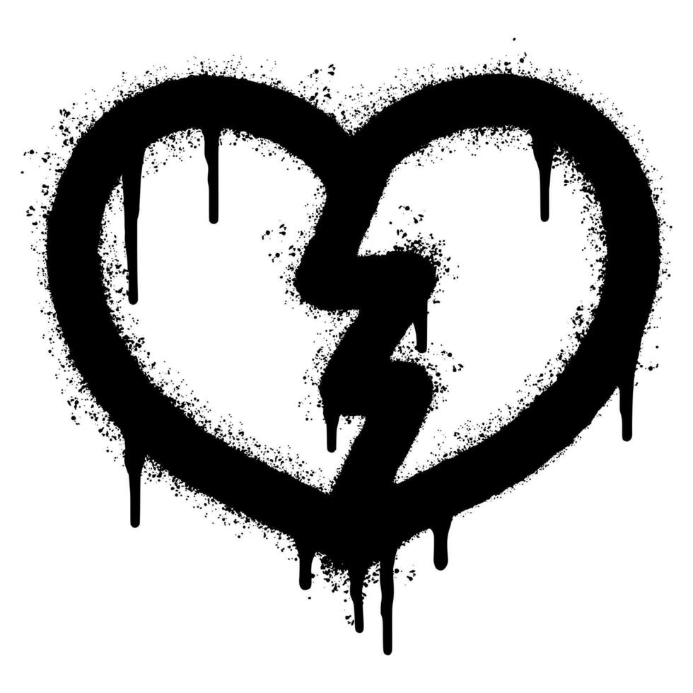 Spray Painted Graffiti Broken heart icon Word Sprayed isolated with a white background. graffiti love break icon with over spray in black over white. vector