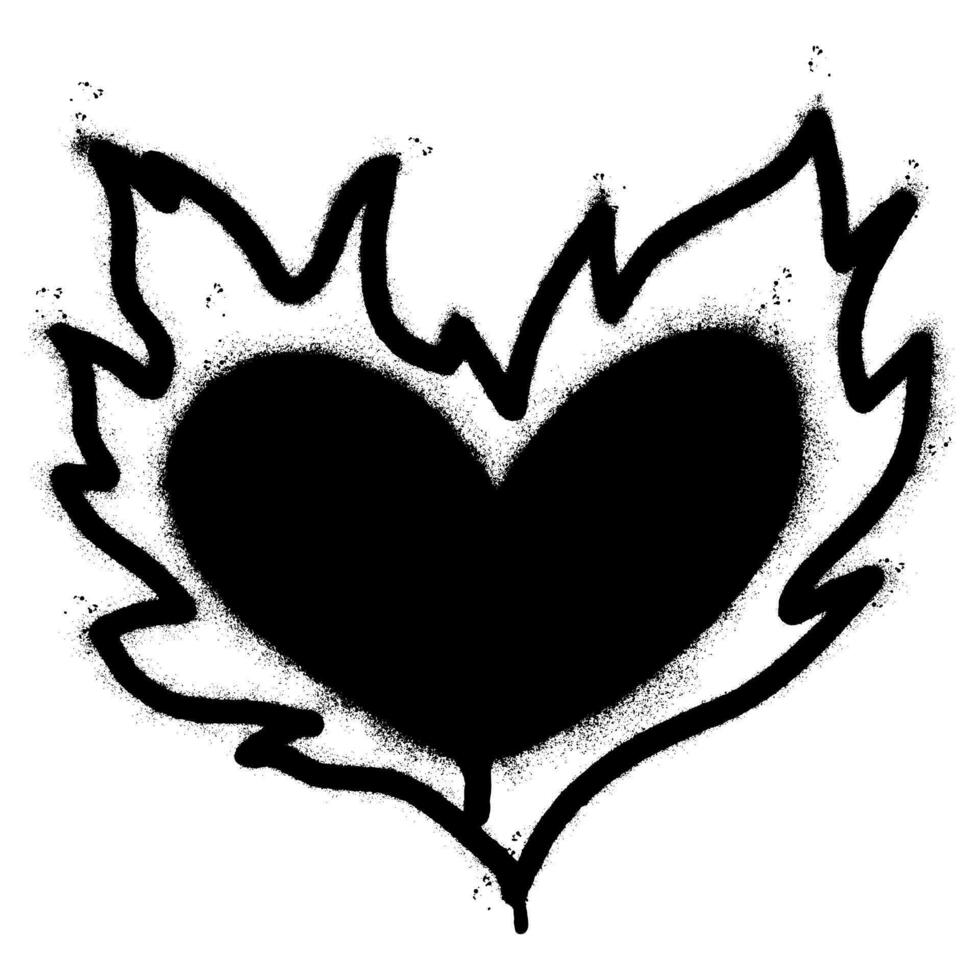 Spray Painted Graffiti Heart flame icon Sprayed isolated with a white background. graffiti Love fire symbol with over spray in black over white. vector