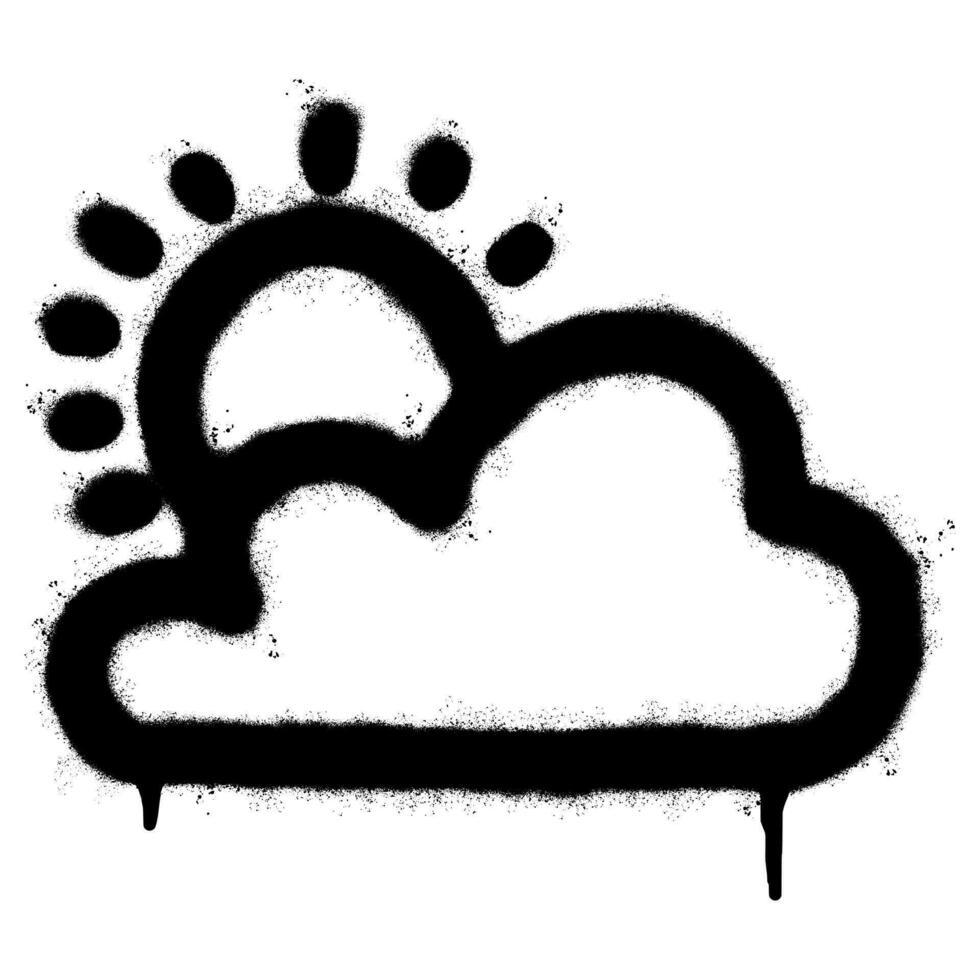 Spray Painted Graffiti Cloudy Weather Icon Sprayed isolated with a white background. graffiti clear clouds icon with over spray in black over white. vector