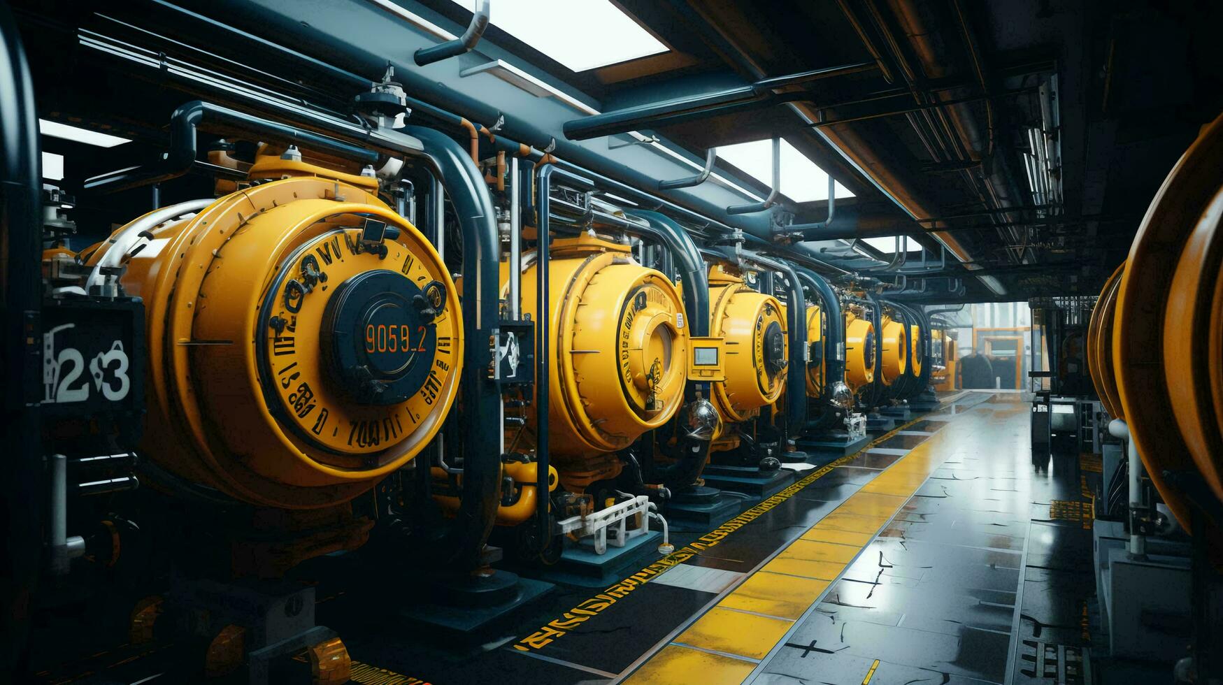 Modern chemical industrial equipment, shell-and-tube heat exchangers for cooling liquids in an oil refinery, petrochemical plant. AI generated photo