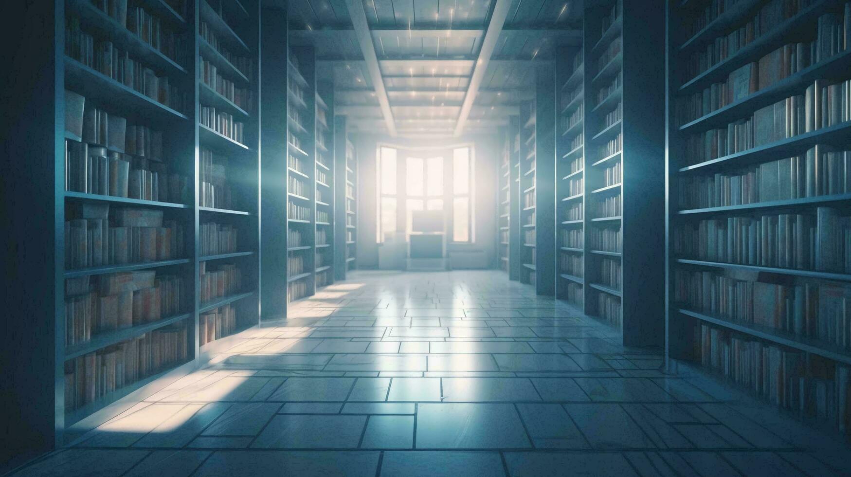 Large library with many books and bookshelves for learning with knowledge. AI generated photo