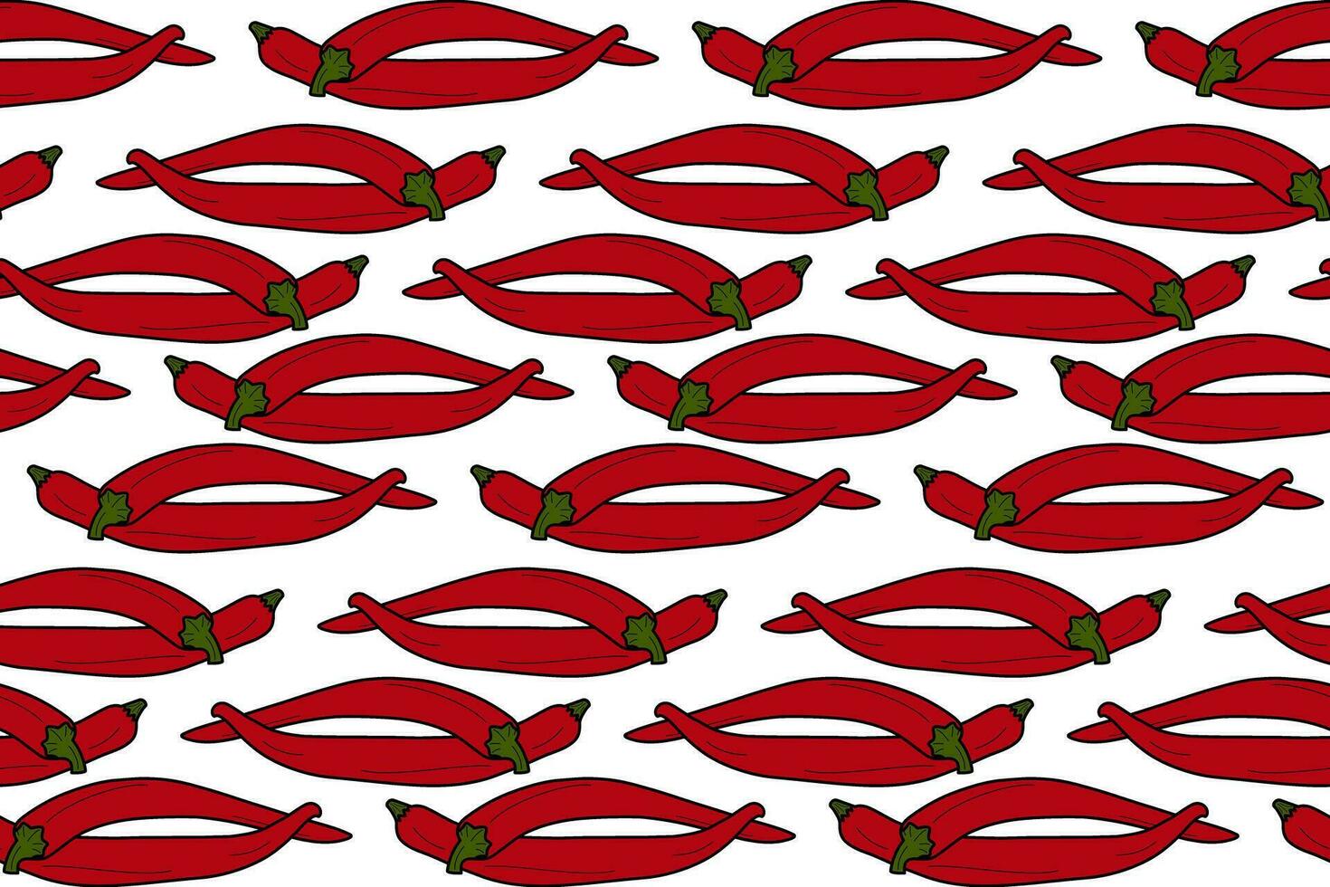 Seamless pattern of 2 whole red hot chili peppers lying next to each other. Mexican spices. Isolate vector