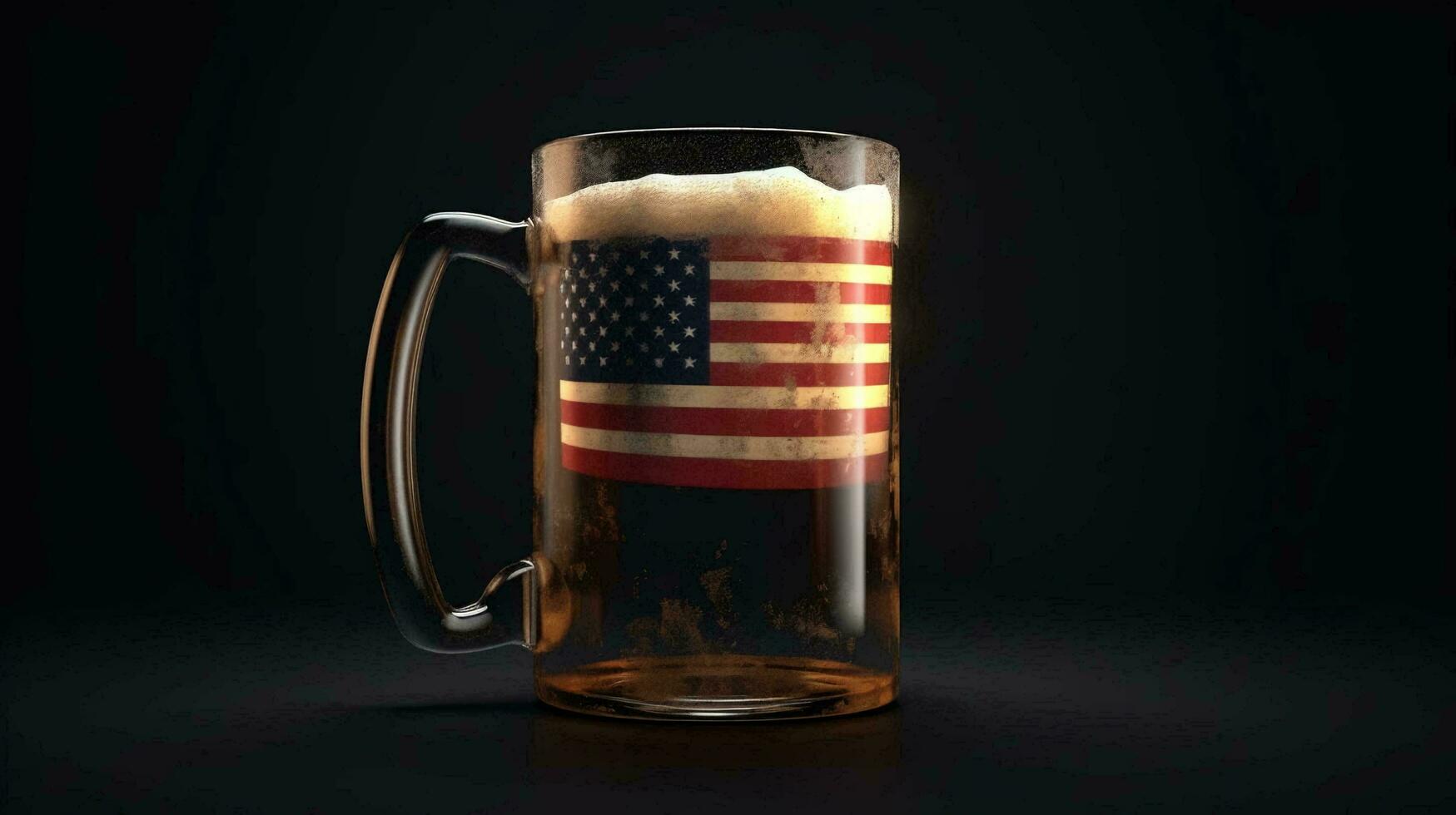 A glass of beer and an abstract star and striped USA state flag. AI generated photo