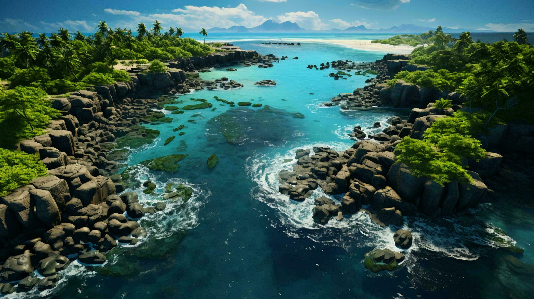 Paradise tropical green island with trees in a beach resort in the sea photo