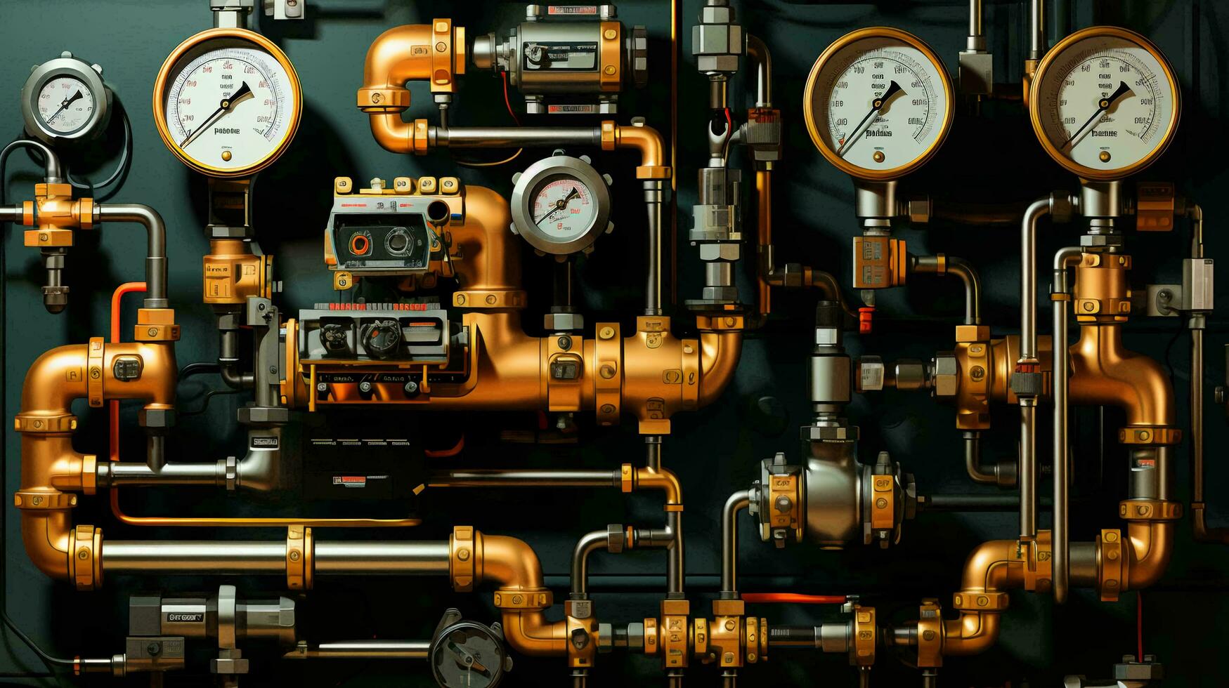 Modern chemical industrial equipment, pipelines with valves for pumping liquids of oil, gasoline and diesel at an oil refinery petrochemical plant. AI generated photo