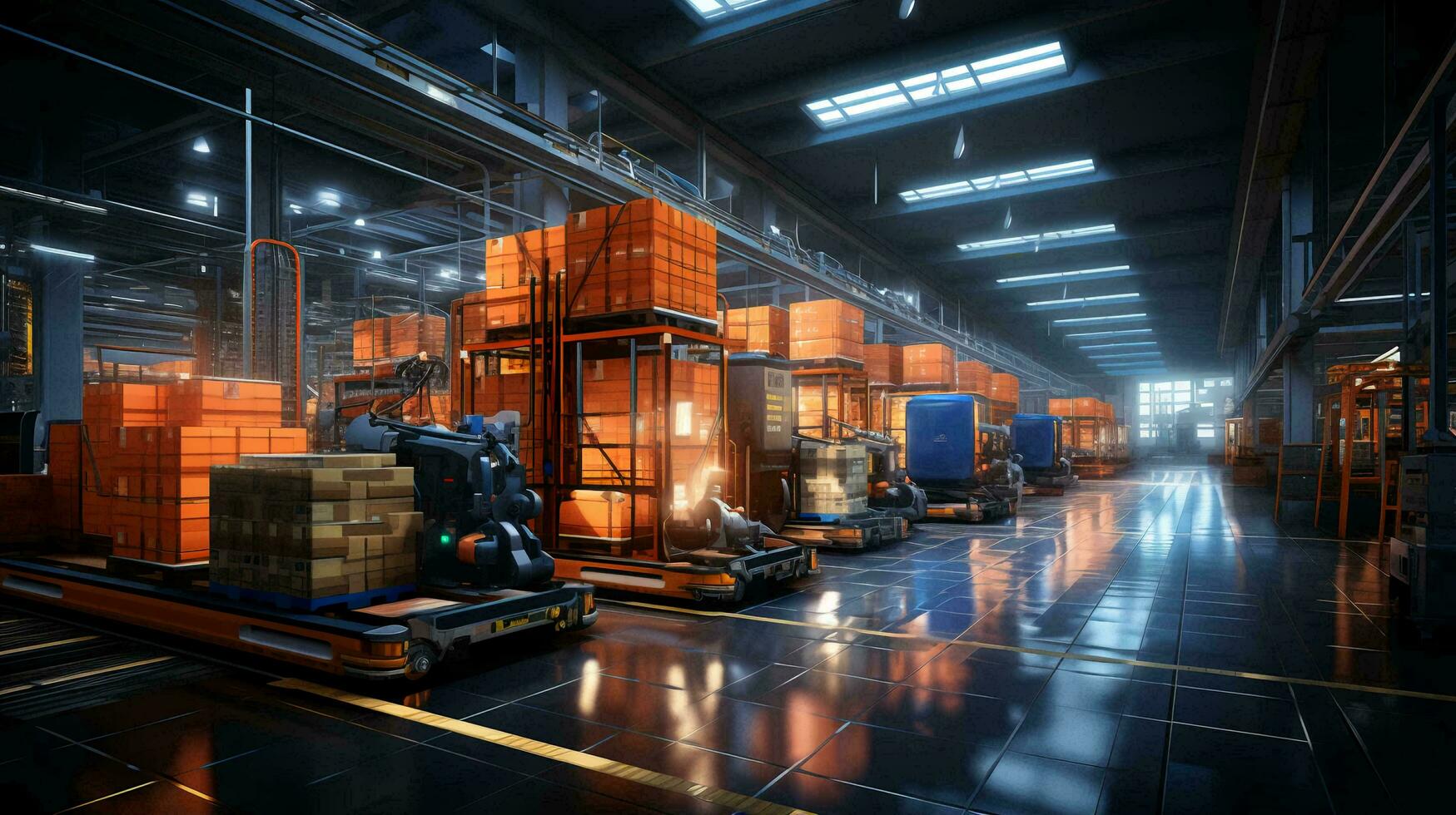 Large automated warehouse logistics center for the delivery and storage of goods. AI generated photo